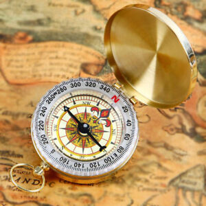 Vintage Brass Noctilucent Pocket Compass Hiking Camping Direction Indicate Watch