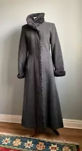 LONG WOOL TRENCH COAT 10 8 fur trim Russian princess duster military DAVID BARRY - Picture 1 of 24