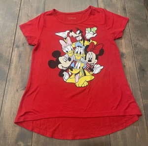 DISNEY Girl’s Mickey & Friends Short Sleeve Hi-Lo Red T-Shirt Size: XL - Picture 1 of 5