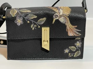 Foley & Corinna Black Vegan Leather Embroidered Hummingbird Crossbody - Picture 1 of 12