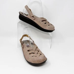 Alegria Womens Tan Fabric Covered Leather Sling Back Flat Size 7 - 7.5 US 37 EU - Picture 1 of 15