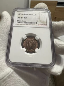 2 Bani 1900B Copper, Romania, NGC MS64RB, Error ear wrinkles, obverse print - Picture 1 of 6