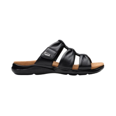 Sandália Clarks Feminina Kitly Slide, Almofada de Contorno, Alça Ajustável de Couro, Bl - Imagem 1 de 4