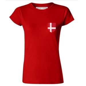 Womens Denmark Football Badge T Shirt Footy World Cup - Picture 1 of 2