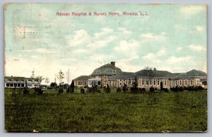 Postcard Nassau Hospital & Nurses Home Mineola Long Island NY 6 Bar Cancel 1909 - Picture 1 of 2