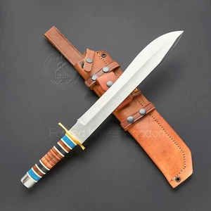 Rare!! Custom Handmade Helios Combat Bowie Knife Stacked Leather Micarta Handle - Picture 1 of 4