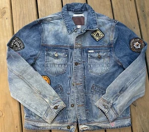 Guess Dillon Patch Graffiti Denim Jean Trucker Jacket Men's Large - Picture 1 of 18