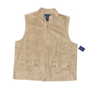 NEW Charter Club Beige Polyester Microfiber Full Zip Vest XL Solid Pockets - Picture 1 of 7