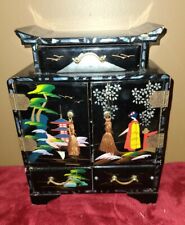 Black Lacquer Hand Painted Music Jewelry Box 9” Japan Antique Plays CHINA NIGHT 