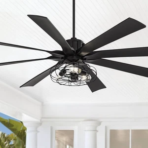 70" Modern Indoor Ceiling Fan LED Light Remote Black Cage for Living Room House - Picture 1 of 8