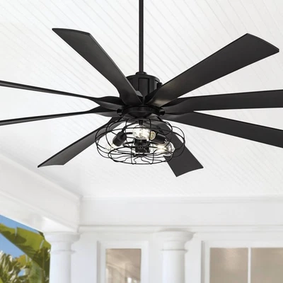 70" Modern Indoor Ceiling Fan LED Light Remote Black Cage for Living Room House - Image 1 of 4