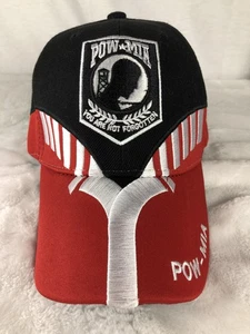 POW-MIA Hat Cap Strap Back Black Red Embroidered You Are Not Forgotten Mens - Picture 1 of 9