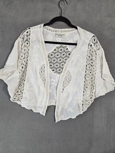Cardigan all'uncinetto ricamato panna collezione Lulla taglia unica boho aperto davanti - Foto 1 di 8
