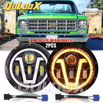 7" inch Round LED Headlight Hi/Lo Beam Halo DRL for Chevy Truck Camaro C10 C20 Foto 1 de 4