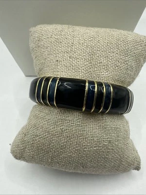 Joan Rivers Gold Tone Black & Blue Enamel Bangle Bracelet 7” - Image 1 of 4