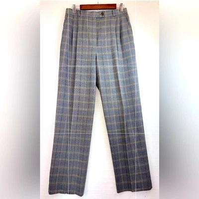 复古 BERNARD ZINS PARIS Saks 5th Avenue 女式羊毛亚麻裤子灰色格子 12 — 第 1/4 张图片