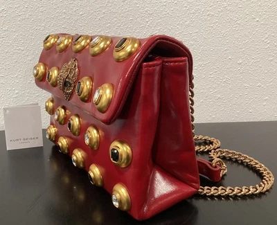 Kurt Geiger Medium Kensington Dark Red Leather Large Gems 8.5" x 6" x 2.75" New - Image 1 of 4