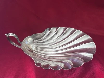 Vintage Shell Display Dish Silverplate Scallop Edge Footed  w Handle - Image 1 of 4