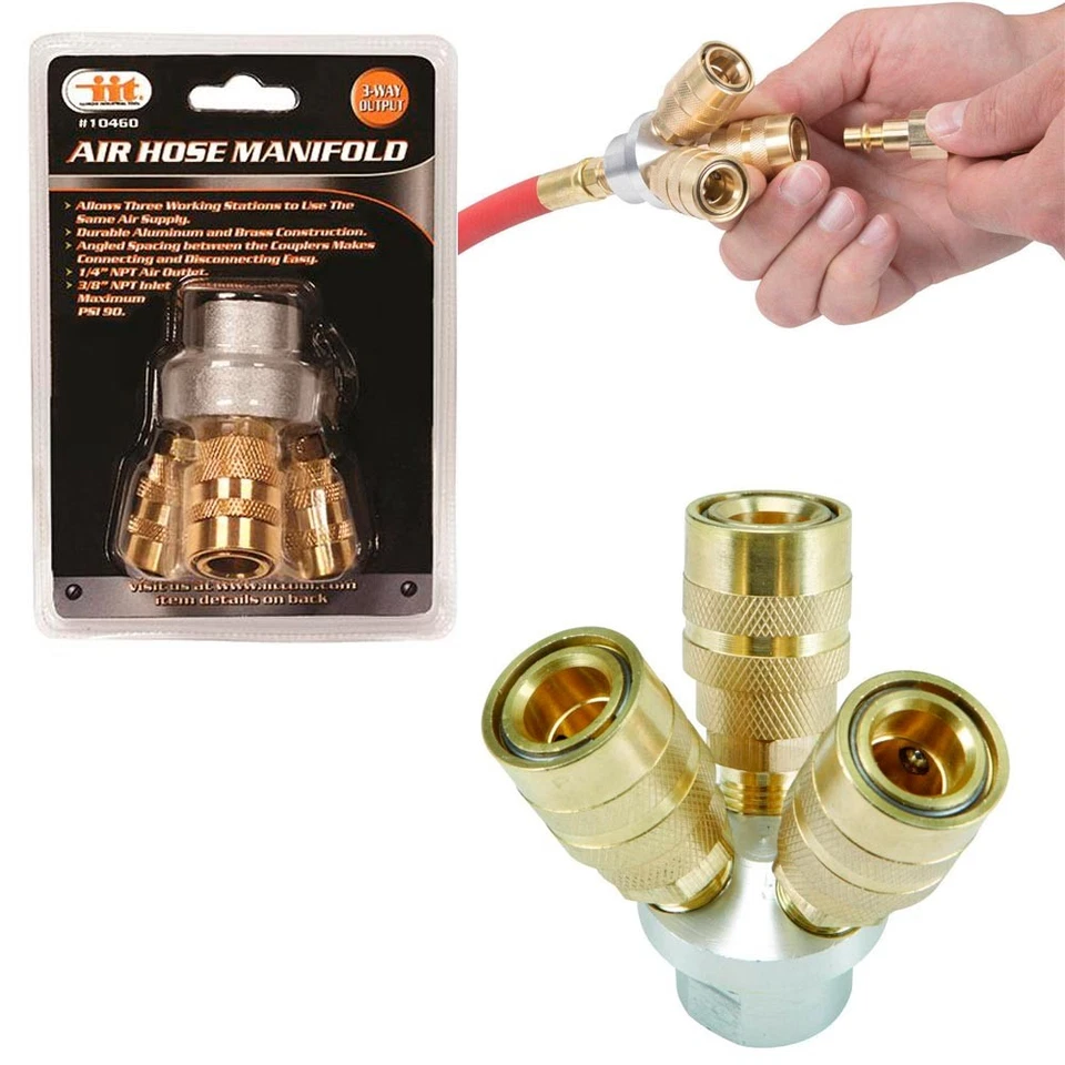 ALLTOPBARGAINS 3 Way Quick Coupling Air Hose Splitter Manifold Quick Connector Brass Aluminum