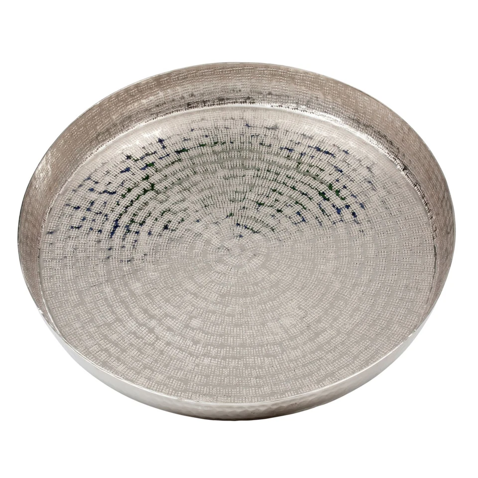 großes rundes verziertes Deko Tablett Ø 46 cm guillochiert 4 cm hoch - Bild 1 von 1