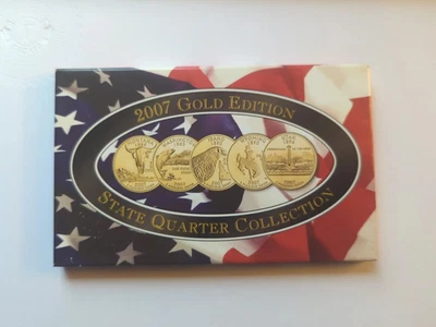 A COMPLETE 2007 D Five Coin "BU" "GOLD PLATED" State Quarter Set Box & COA - Image 1 of 2