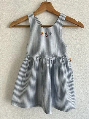 VINTAGE DR. SEUSS SZ 3T Chambray Striped Overall Dress EMBROIDERY DETAILS BL/WH - Image 1 of 4
