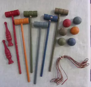 Antiguo juego de croquet de mesa de salón de madera de principios de 1900 caja de cartón - Imagen 1 de 8