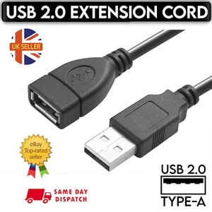 3A Fast USB 2.0 High Speed Cable EXTENSION Lead A Plug to Socket 0.20m/1m/2m - Picture 1 of 7