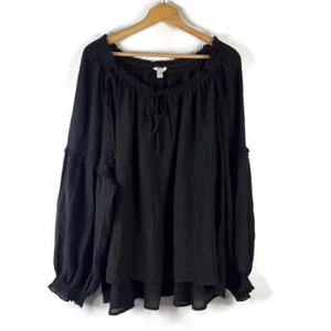 CATO Womens Tunic Top Size 4X 26/28W Black Drawstring Neck Gothic Witchy - Picture 1 of 9