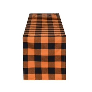 14x108 Inch Orange & Black Buffalo Plaid Halloween Table Runner for Dining Party - Picture 1 of 8