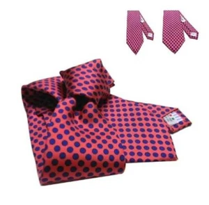 Homme Cravate Corail à Pois Bleu Pure Soie Made IN Italy 7 CM Et Étroit 5 - Picture 1 of 7