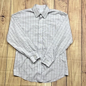 Brooks Brothers 346 camicia uomo slim fit non stirata tutto cotone a quadri L/S 16 4/5 - Foto 1 di 5