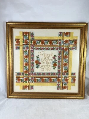 Friends Are Flowers in the Garden of Life Crewel Picture 18x17 Finished Framed - Image 1 of 4