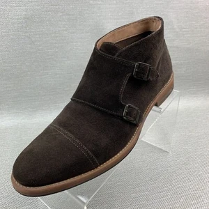 H&M Ankle Boots Monk Double Strap Brown Leather Suede Cap Round Toe Size 8.5 - Picture 1 of 11