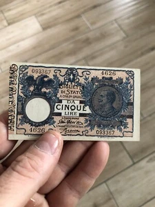 Biglietto Di Stato 5 Lire Cinque Banconota Banconote FDS Rara Vittorio Emanuele - Foto 1 di 5