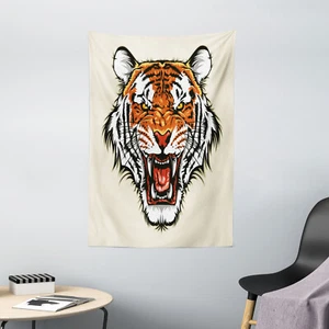 Tiger Tapestry Ready to Attack in Jungle Print Wall Hanging Decor - Picture 1 of 3