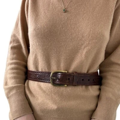 Vintage Old Navy Womens Dark Brown Leather Floral Tooled Hippie Belt Sz L - Image 1 of 3