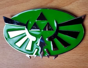 New The Legend Of Zelda Silver Green Crest Triforce Nintendo Belt Buckle Hylian - Picture 1 of 2
