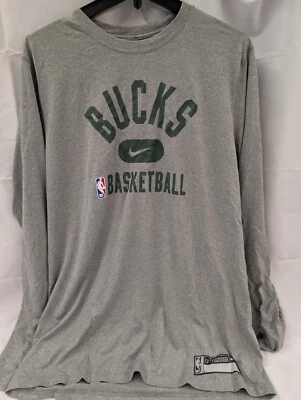 Milwaukee Bucks Nike Dri-Fit Long Sleeve Shooting Shirt Gray Sz L-Tall NBA NWT - Image 1 of 4