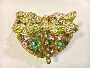 Green Dragonfly Heart Shape Bejeweled Trinket Box - Picture 1 of 6