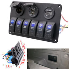 Car Marine Rocker Switch Dual USB Port 6Gang Panel Circuit Breaker LED Voltmeter
