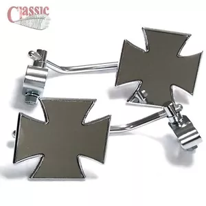 Maltese IRON CROSS Mirror's Clamp On Harley Custom Chopper BobberTrike - Picture 1 of 1