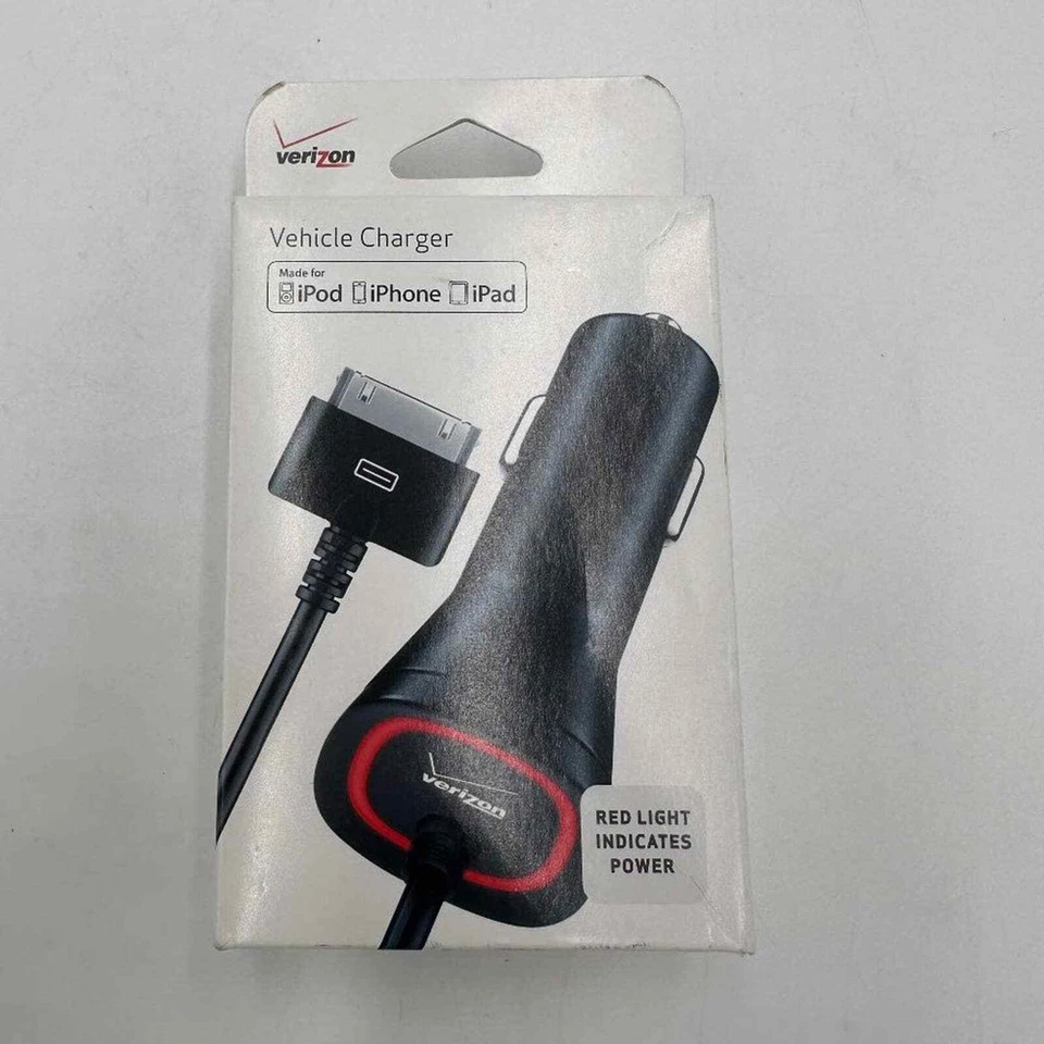 Cargador de vehículo VERIZON con cable enrollado fijo de 9 pies para iPod iPhone iPad Nuevo en caja Foto 1 de 4