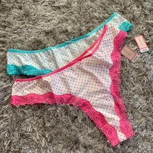 Ladies Marlon Lingerie Sexy Spotted Thong Back Briefs UK 10-12 Women's Lace Trim - Picture 1 of 9