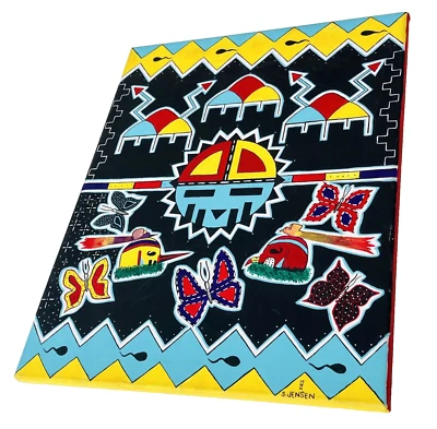 Indigenous Art 20x16" Geometric Navajo Native Tribal Alien UFO Sun Butterfly 90s - Image 1 of 4