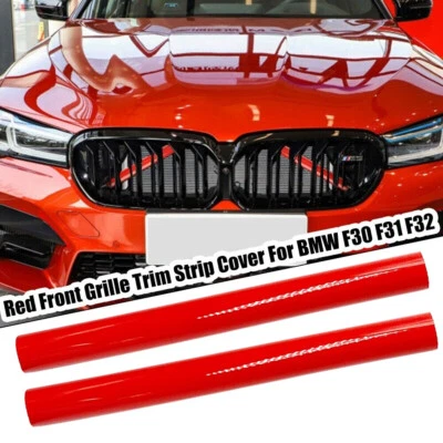 2x Fundas de tira de moldura de rejilla delantera roja con soporte en V para BMW Serie 1 2 3 4 F20 F32 Foto 1 de 4