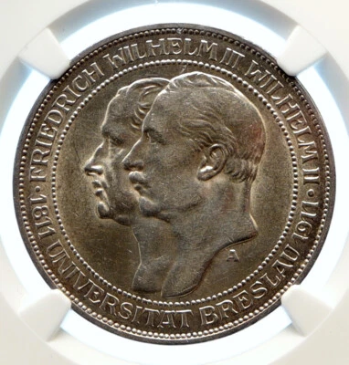 1911 A PRUSSIA KINGDOM Germany WILHELM II & III Silver 3 Mark Coin NGC i96164 - Image 1 of 4