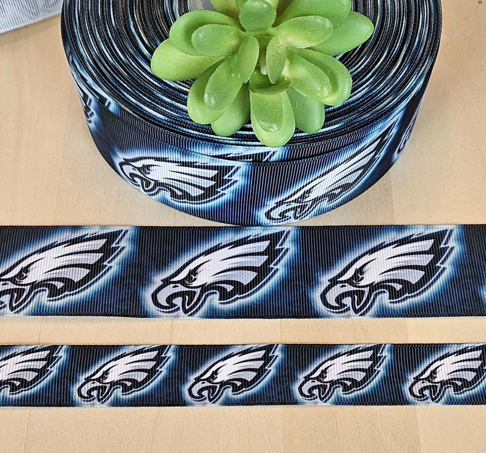 5/8, 7/8 & 1.5" (1YD) Philadelphia Eagles Football Grosgrain Ribbon - Image 1 of 1