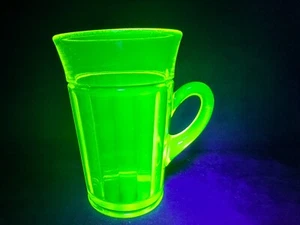Uranium Glass Vintage Coffee Mug in Vaseline Glass, Early American Fluted Sides - Picture 1 of 16