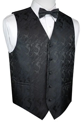 MEN'S CHARCOAL PAISLEY FORMAL DRESS TUXEDO VEST & BOW-TIE SET. WEDDING PROM - Image 1 of 4